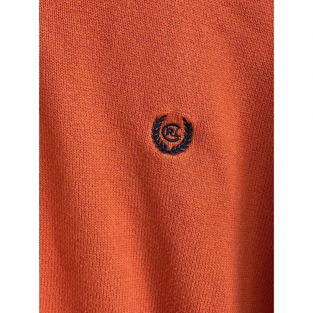 Ralph Lauren Chaps Mens Vintage V Neck Cotton ‎ Size XXL 2XL Crest Orange Navy